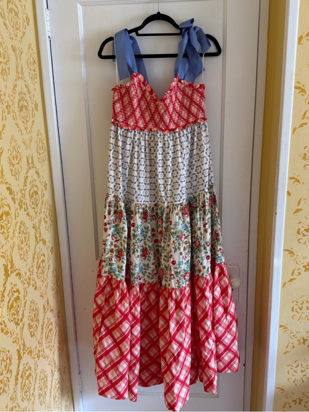 Free People Multi-Print Tiered Maxi Dress with Blue Straps - Picture 2 of 3